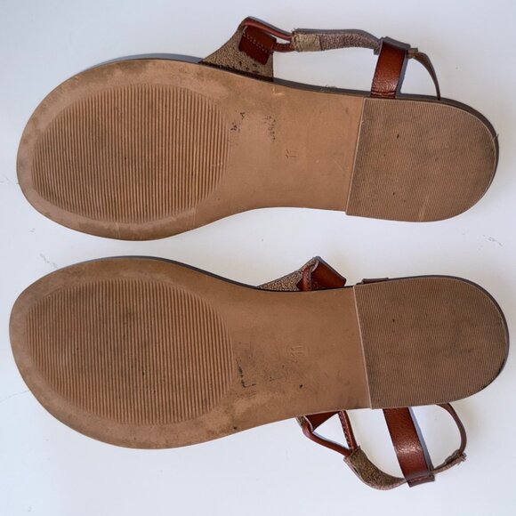 Torrid Brown Laser-Cut Leather Thong Sandals w/ Elastic Strap Closure Sz 11 - Picture 6 of 8